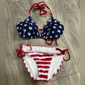 Xhiliration red white and blue bikini set reversible